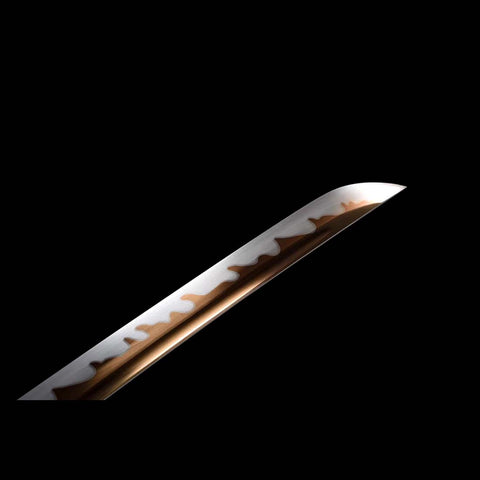 Handmade Japanese Tachi Sword, High Manganese Steel Fire Pattern Blade Full Tang Black Saya-COOLKATANA