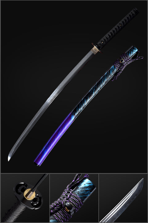 COOLKATANA Double Narrow Bo-hi Purple Katana Sword-QQ-0230-U