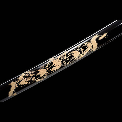 Handmade Japanese Samurai Katana, Ghost Valley Sword High Manganese Steel Full Tang Blade Skeleton Carving Saya-COOLKATANA-QQ-0247-U