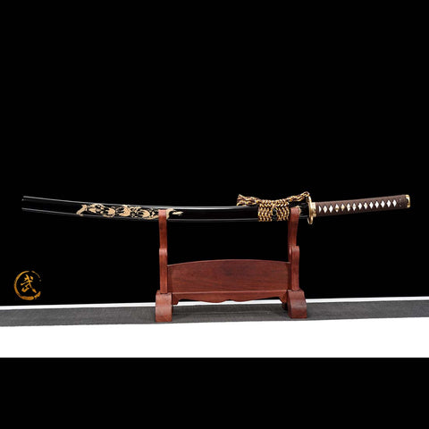 Handmade Japanese Samurai Katana, Ghost Valley Sword High Manganese Steel Full Tang Blade Skeleton Carving Saya-COOLKATANA-QQ-0247-U