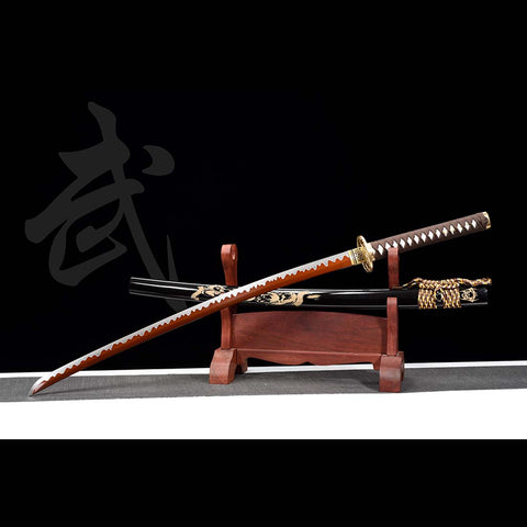 Handmade Japanese Samurai Katana, Ghost Valley Sword High Manganese Steel Full Tang Blade Skeleton Carving Saya-COOLKATANA-QQ-0247-U