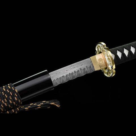 Handmade Japanese Samurai Katana, Folded Steel Blade Full Tang Hand Carved Dragon Pattern Saya and Fitting-COOLKATANA