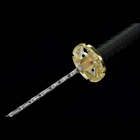 Handmade Japanese Samurai Katana, Folded Steel Blade Full Tang Hand Carved Dragon Pattern Saya and Fitting-COOLKATANA-QQ-0242-U