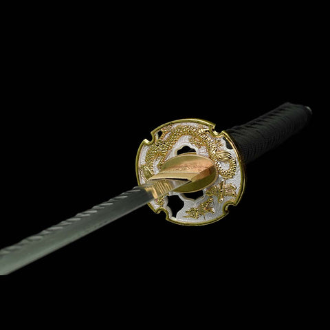 Handmade Japanese Samurai Katana, Folded Steel Blade Full Tang Hand Carved Dragon Pattern Saya and Fitting-COOLKATANA-QQ-0242-U