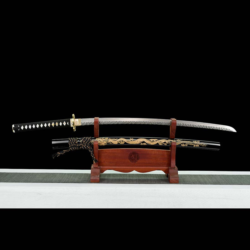 Folded Steel Blade Full Tang Japanese Samurai Katana with Dragon Pattern Saya and Fitting - COOLKATANA 