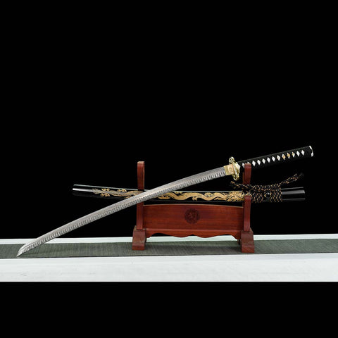 Handmade Japanese Samurai Katana, Folded Steel Blade Full Tang Hand Carved Dragon Pattern Saya and Fitting-COOLKATANA