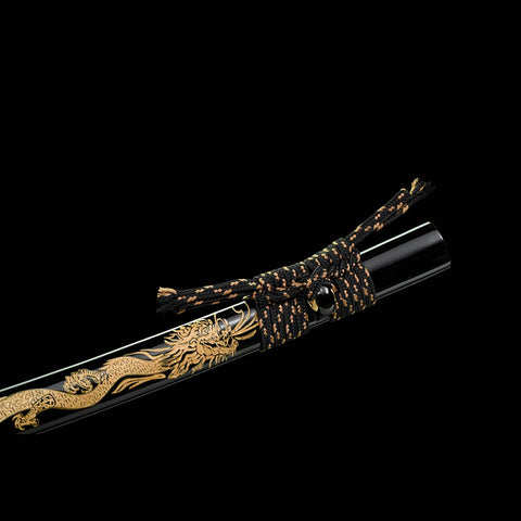 Handmade Japanese Samurai Katana, Folded Steel Blade Full Tang Hand Carved Dragon Pattern Saya and Fitting-COOLKATANA