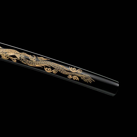 Handmade Japanese Samurai Katana, Folded Steel Blade Full Tang Hand Carved Dragon Pattern Saya and Fitting-COOLKATANA-QQ-0242-U