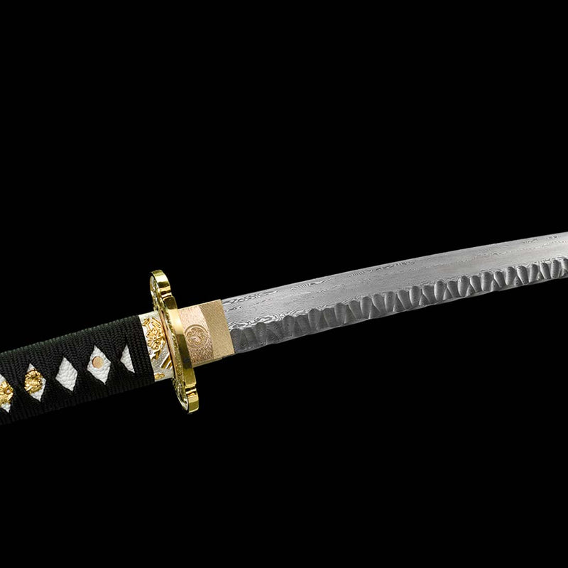 Samurai Blade Pattern Folded Steel Blade Full Tang Japanese Samurai Katana with Dragon ...