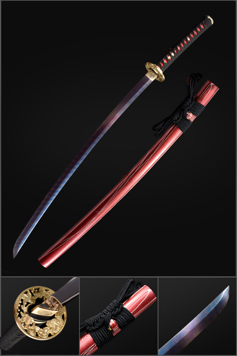 Handmade Japanese Samurai Katana, Naraka Bladepoint Folded Steel Buling Full Tang Blade Pure Copper Carving Fitting-COOLKATANA-QQ-0243-U