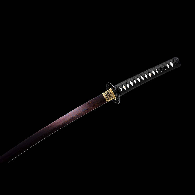 Folded Steel Bluing Blade Japanese Samurai Katana with Black Floral Saya - COOLKATANA 