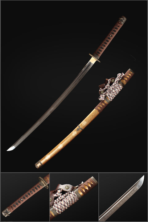 Handmade Japanese Tachi Sword, Oda Nobunaga Sword T10 Steel Clay Tempered Cypress Saya-COOLKATANA