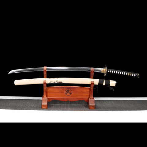 Handmade Japanese Samurai Katana, T10 Steel with Bo-hi Samurai Print Saya Eagle Tsuba-COOLKATANA