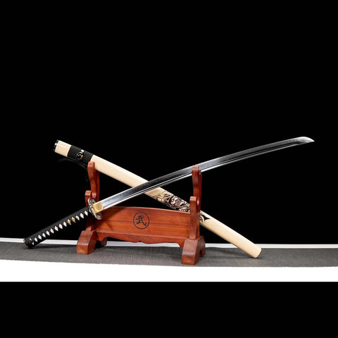Handmade Japanese Samurai Katana, T10 Steel with Bo-hi Samurai Print Saya Eagle Tsuba-COOLKATANA-QQ-0217-U