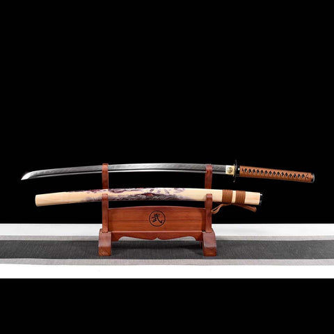 Handmade Japanese Samurai Katana, T10 Steel Mirrorlike Blade with Bo-hi Full Tang Dragon Samurai Saya-COOLKATANA