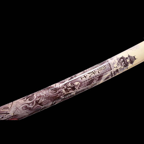 Handmade Japanese Samurai Katana, T10 Steel Mirrorlike Blade with Bo-hi Full Tang Dragon Samurai Saya-COOLKATANA-QQ-0248-U
