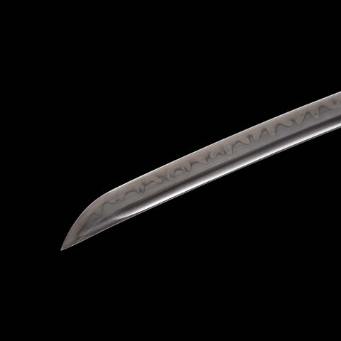 Handmade Japanese Samurai Katana,T10 Steel Blade Leaf Pattern Hamon with Bo-hi Snake Pattern Fitting Blue-green Saya-COOLKATANA-QQ-0232-U