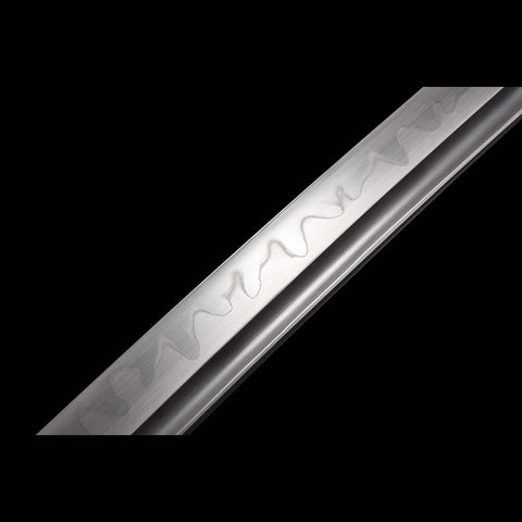 Handmade Japanese Samurai Katana,T10 Steel Blade Leaf Pattern Hamon with Bo-hi Snake Pattern Fitting Blue-green Saya-COOLKATANA-QQ-0232-U