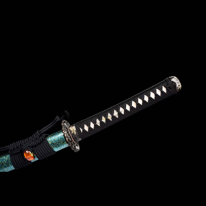 T10 Steel Blade Japanese Samurai Katana, Hitatsura Hamon Green Hardwood Saya - COOLKATANA 