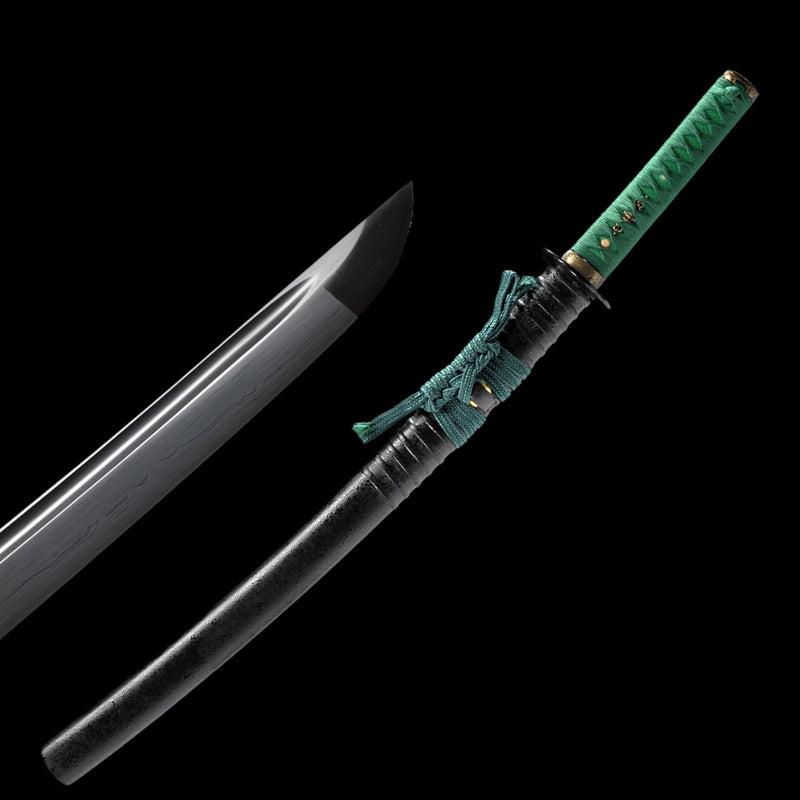 Handmade Japanese Samurai Wakizashi Sword Folded Steel Black Blade Full Tang - COOLKATANA 
