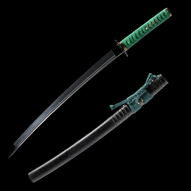 Handmade Japanese Samurai Wakizashi Sword Folded Steel Black Blade Full Tang - COOLKATANA 
