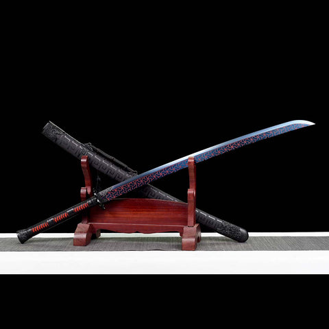 Quenched Blue Burnt Flower Blade Katana Sword Spring Steel Samurai Sword
