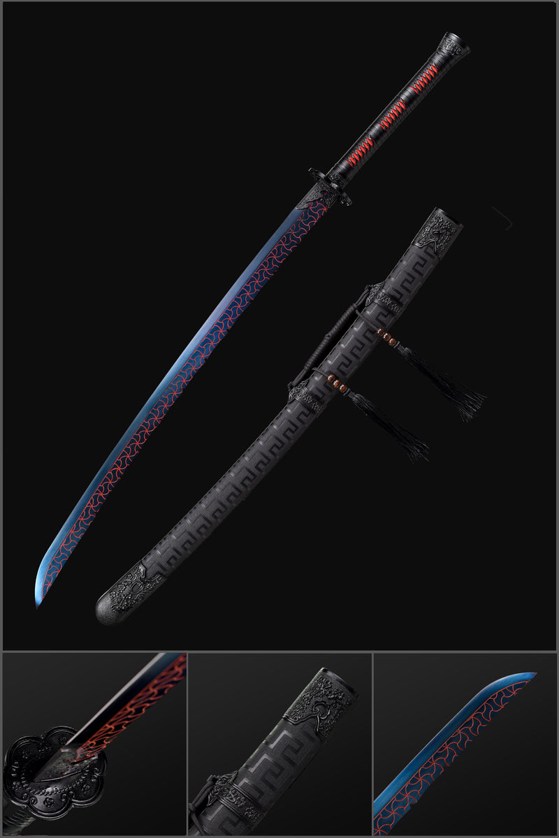 Quenched Blue Burnt Flower Blade Katana Sword Spring Steel Samurai Sword - COOLKATANA 