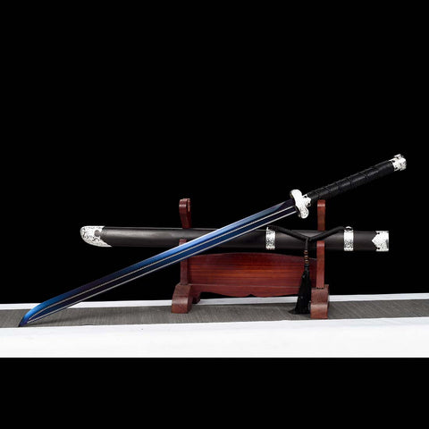 Handmade Quenched Blue Blade Flower Blade Spring Steel Full Tang Samurai Katana Sword-QQ-0120-U