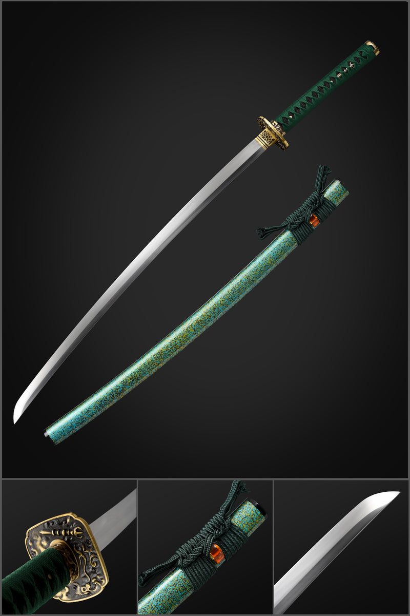 Sanctuary Blade 1060 Carbon Steel Katana Sword with Green Saya - COOLKATANA 
