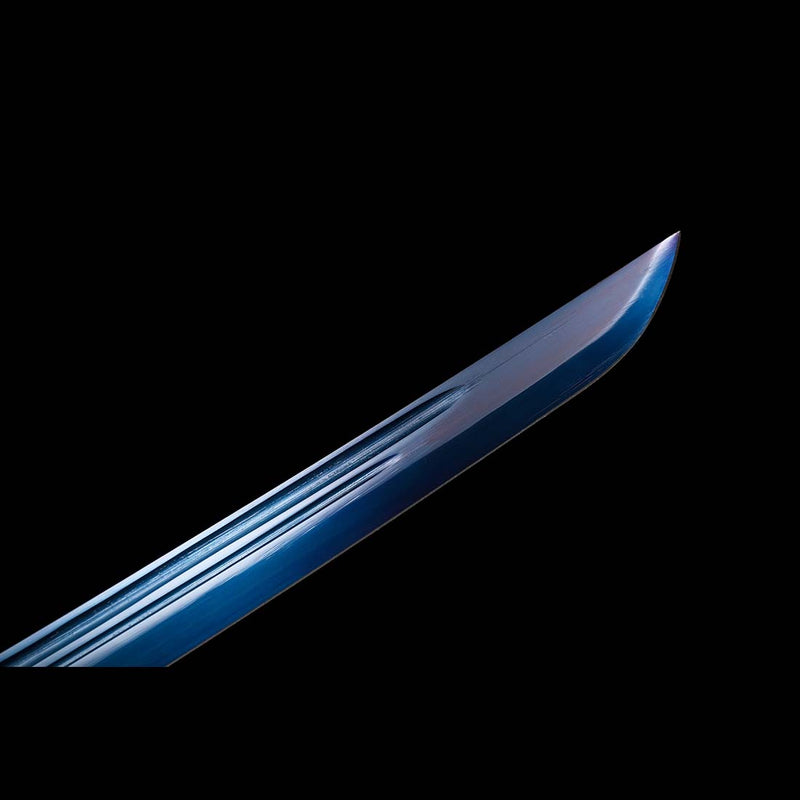 Full Tang Quenched Blue Blade Spring Steel Bo-hi Silver Katana Sword - COOLKATANA 