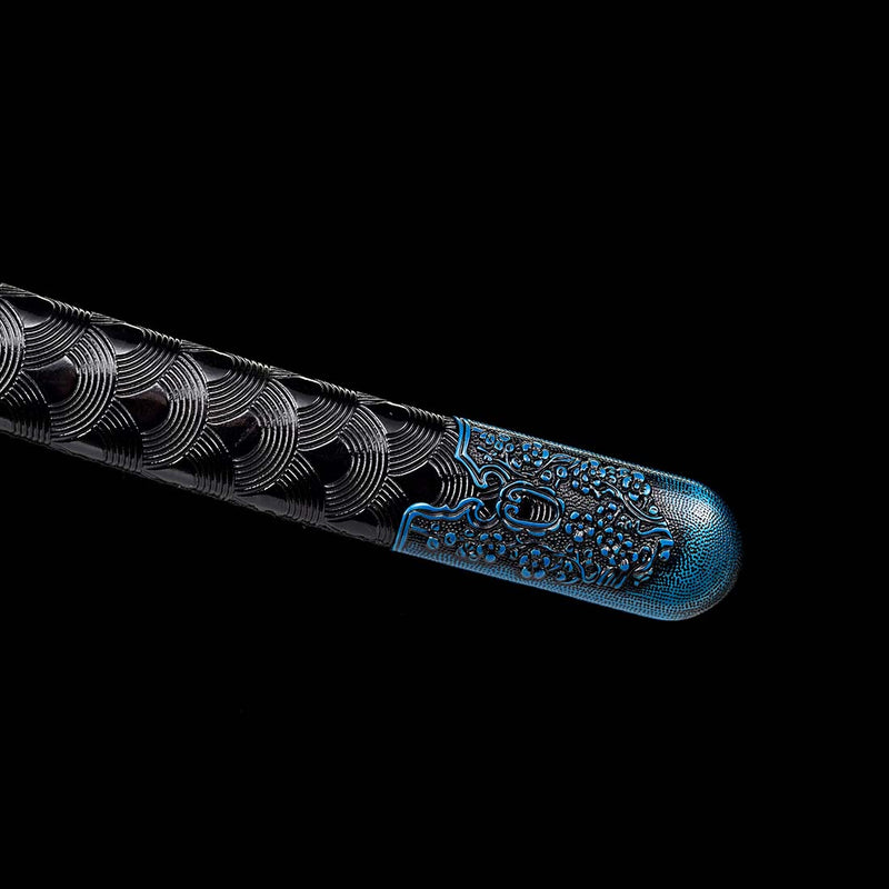 Steel Spring Tang's Spring Steel Quenched Full Tang Blue Engrave Blade Samurai Sword with ...
