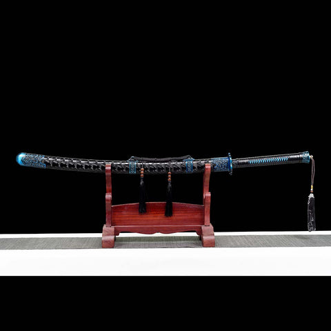 Full Tang Quenched Full Tang Blue Engrave Blade Samurai Sword with Petals Tsuba-QQ-0119-U