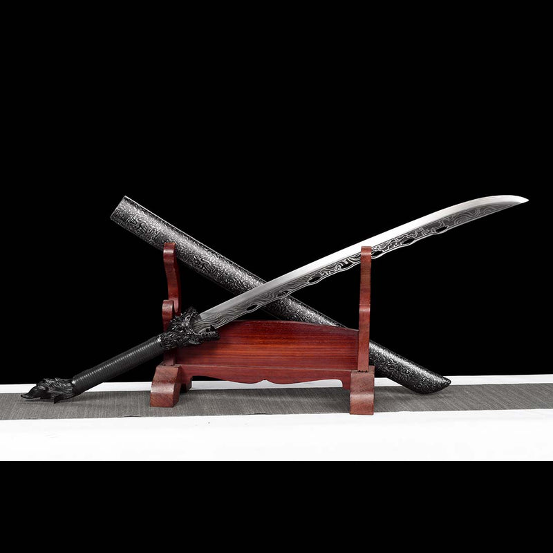 Spring Steel Patterned Full Tang Samurai Katana Sword Hardwood+Leather Saya - COOLKATANA 