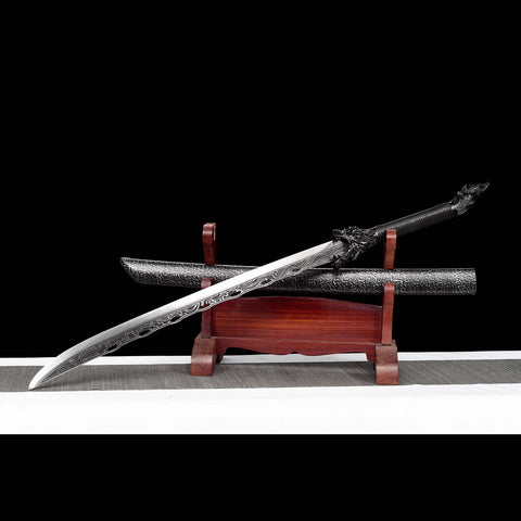 Spring Steel Patterned Full Tang Samurai Katana Sword Hardwood+Leather Saya-QQ-0121-U