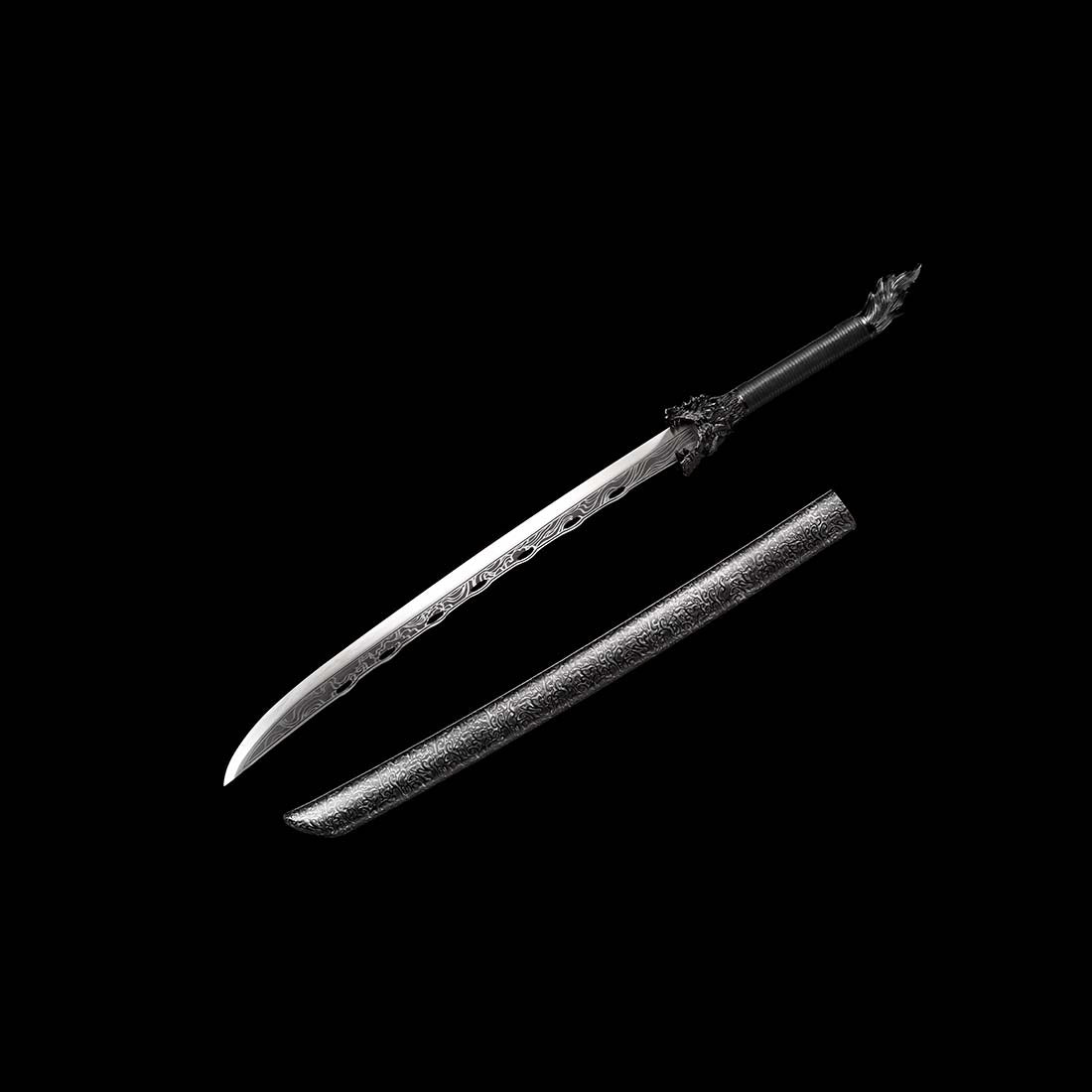 Spring Steel Patterned Full Tang Samurai Katana Sword Hardwood+Leather