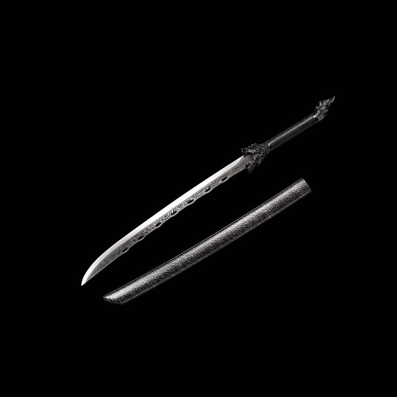 Steel Spring Tang's Spring Steel Patterned Full Tang Samurai Katana Sword Hardwood+Leather ...