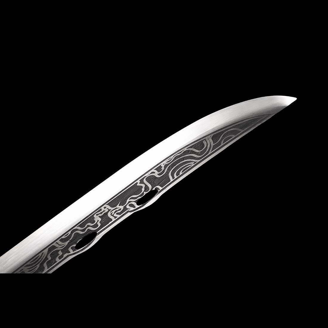 Spring Steel Patterned Full Tang Samurai Katana Sword Hardwood+Leather ...