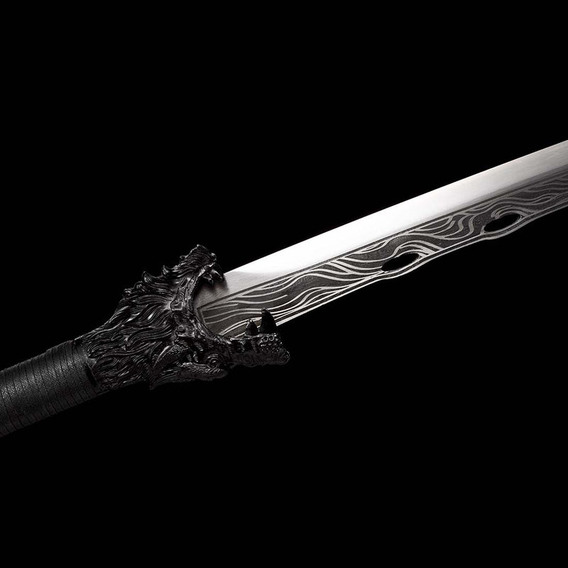Spring Steel Patterned Full Tang Samurai Katana Sword Hardwood+Leather Saya - COOLKATANA 