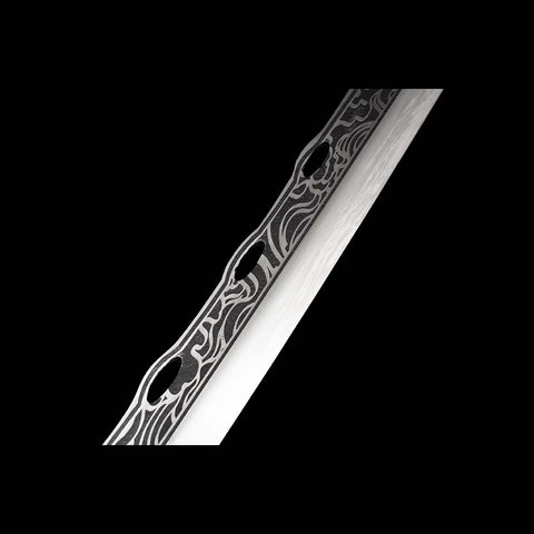 Handmade Spring Steel Samurai Katana Sword Patterned Full Tang Blade Hardwood+Leather Saya-COOLKATANA-QQ-0121-U