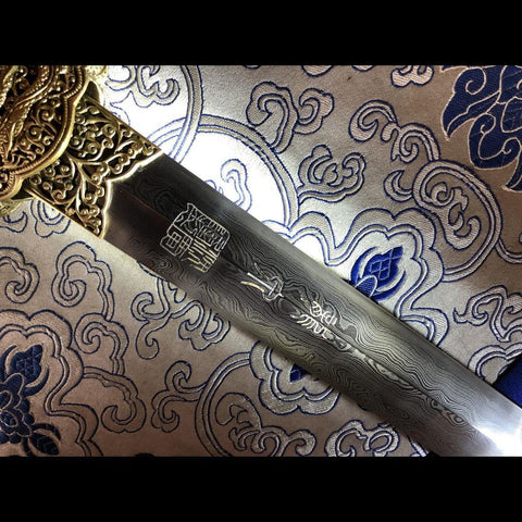 Handmade Chinese Sword Flying Dragon Sword(Chief level) Folded Steel Four-sided Blade Hand-Carved-COOLKATANA