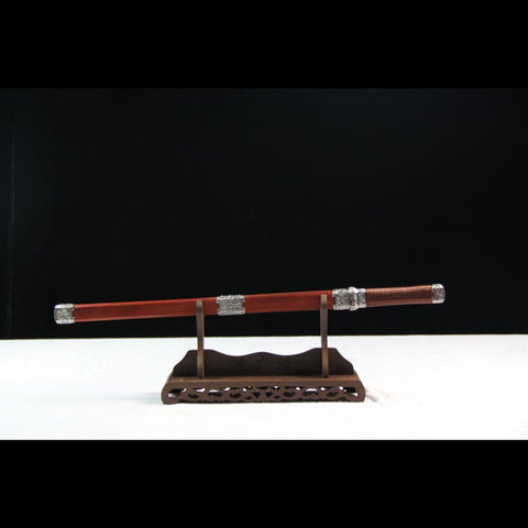 Handmade Chinese Sword Broken Jade Sword Goatxu Jian Folded Steel Eight-sided Blade Redwood Scabbard-COOLKATANA