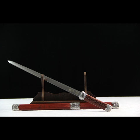 Handmade Chinese Sword Broken Jade Sword Goatxu Jian Folded Steel Eight-sided Blade Redwood Scabbard-COOLKATANA