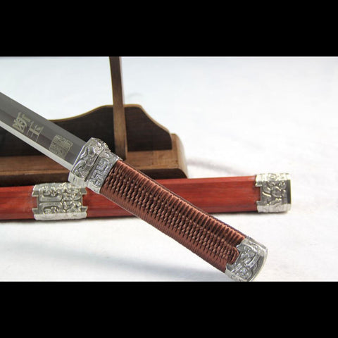 Handmade Chinese Sword Broken Jade Sword Goatxu Jian Folded Steel Eight-sided Blade Redwood Scabbard-COOLKATANA