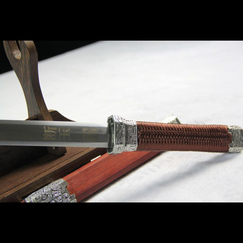 Handmade Chinese Sword Broken Jade Sword Goatxu Jian Folded Steel Eight-sided Blade Redwood Scabbard-COOLKATANA