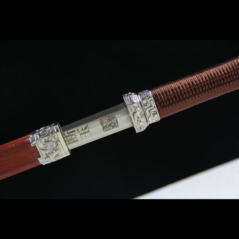 Handmade Chinese Sword Broken Jade Sword Goatxu Jian Folded Steel Eight-sided Blade Redwood Scabbard-COOLKATANA-SL-7120-U