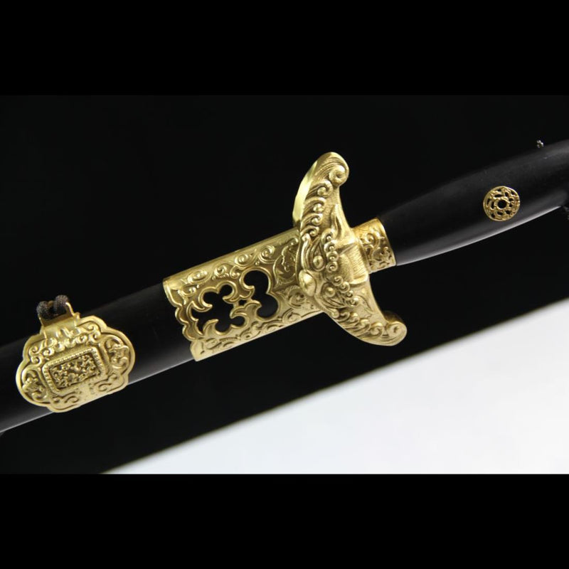 Handmade Chinese Sword QianLong's Emperor Jian Hand Carved Folded Steel Blade Ebony Scabbard - COOLKATANA 
