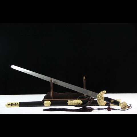 Handmade Chinese Sword QianLong's Emperor Jian Hand Carved Folded Steel Blade Ebony Scabbard-COOLKATANA