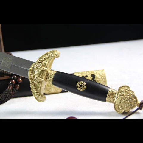 Handmade Chinese Sword QianLong's Emperor Jian Hand Carved Folded Steel Blade Ebony Scabbard-COOLKATANA