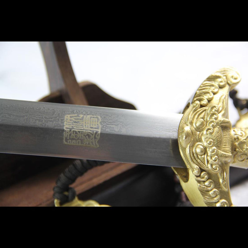 Handmade Chinese Sword QianLong's Emperor Jian Hand Carved Folded Steel Blade Ebony Scabbard - COOLKATANA 