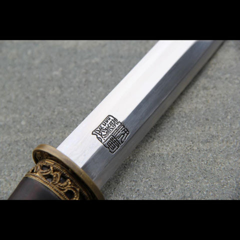 Handmade Chinese Sword Mini Longquan Short Sword Folded Steel Blade Ebony Scabbard-COOLKATANA